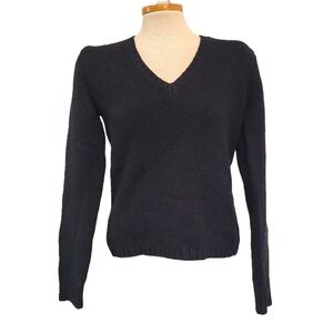 J Crew 100% Merino Wool Navy Blue V Neck Sweater MEDIUM Capsule Wardrobe Classic